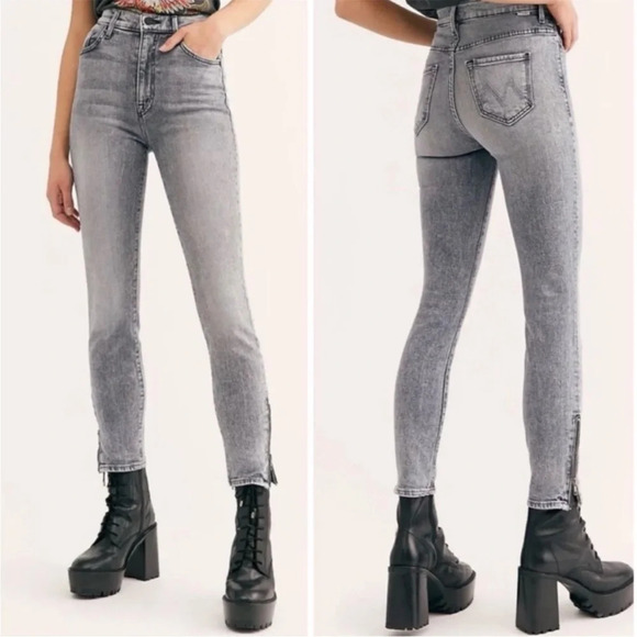 MOTHER The Swooner Ankle Zip Skinny Jeans Stretch Denim Static Light Grey Wash - Picture 1 of 15